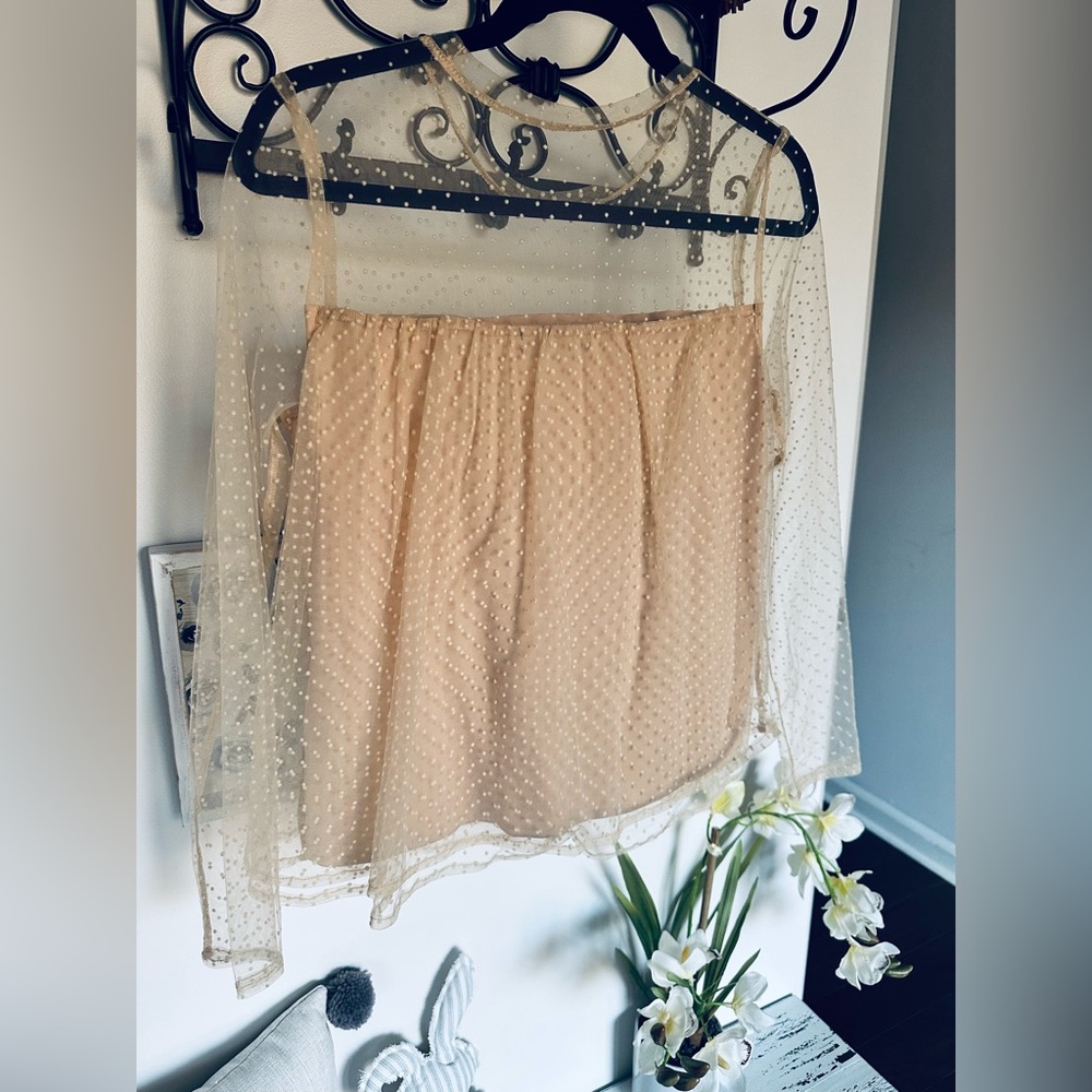 🎯 Banana Republic Cream Sheer Swiss Dot Blouse NWT